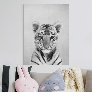 Tableau sur toile - Baby Tiger Thor Black And White - Format portrait 3:4