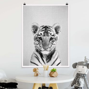Poster reproduction - Baby Tiger Thor Black And White