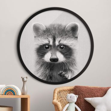 Tableau rond encadré - Baby Raccoon Wicky Black And White
