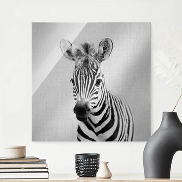 Tableau en verre - Baby Zebra Zoey Black And White