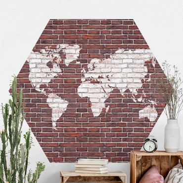 Papier peint hexagonal autocollant avec dessins - Brick World Map