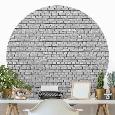 Papier peint rond autocollant - Brick Tile Wallpaper Black And White