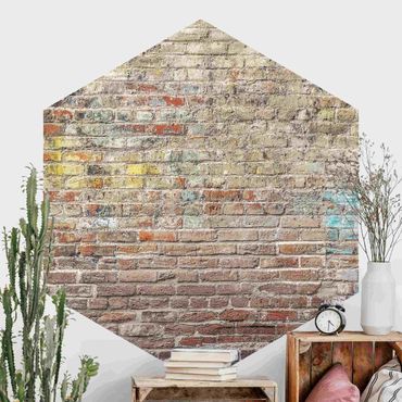 Papier peint panoramique hexagonal autocollant - Brick Wall With Shabby Colouring