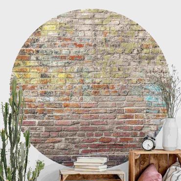 Papier peint rond autocollant - Brick Wall With Shabby Colouring