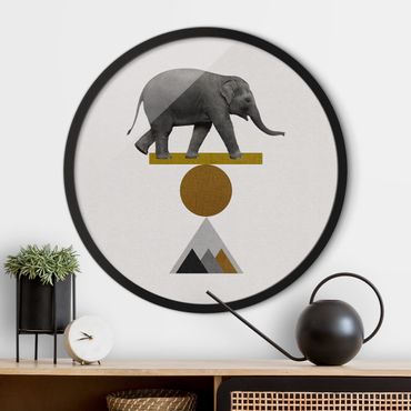 Tableau rond encadré - Art Of Balance Elephant