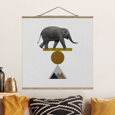 Tableau en tissu avec porte-affiche - Art Of Balance Elephant - Carré 1:1