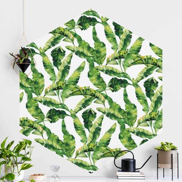 Papier peint hexagonal autocollant avec dessins - Banana Leaf Watercolour Pattern