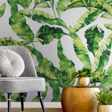 Metallic wallpaper - Banana Leaf Watercolour Pattern