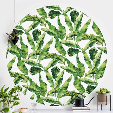 Papier peint rond autocollant - Banana Leaf Watercolour Pattern