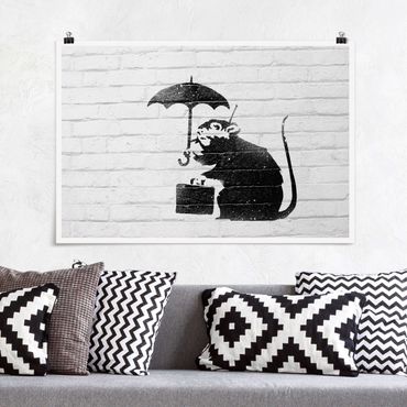 Poster - Banksy - Ratte mit Regenschirm - Querformat 3:2