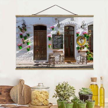 Tableau en tissu avec porte-affiche - Bar de Tapas With Flowerpots