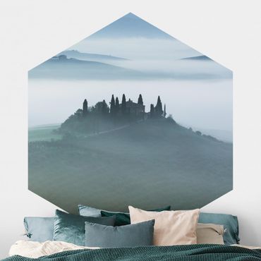 Papier peint hexagonal autocollant avec dessins - Farmhouse In Fog