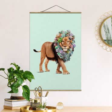 Tableau en tissu avec porte-affiche - Lion With Succulents