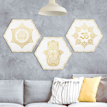 Hexagone en forex - Hamsa Hand Lotus OM Illustration Set Gold