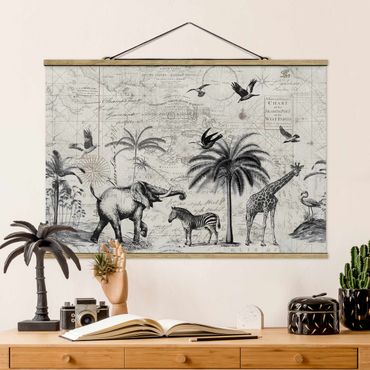 Tableau en tissu avec porte-affiche - Vintage Collage - Exotic Map