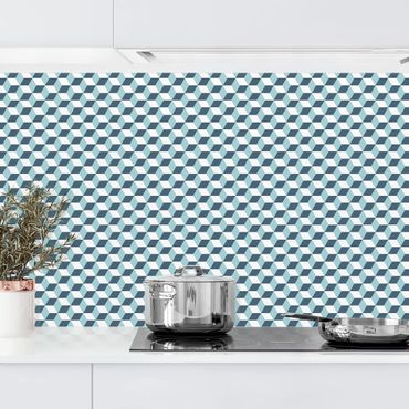 Revêtement mural cuisine - Geometrical Tile Mix Cubes Turquoise