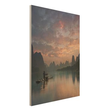 Tableau en bois - Sunrise Over Chinese River