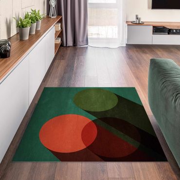 Vinyl Floor Mat - Abstract Shapes - Circles In Green And Red - Square Format 1:1