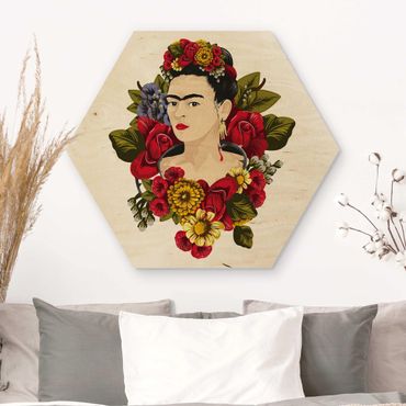 Hexagone en bois - Frida Kahlo - Roses