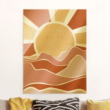Tableau en verre - Mountainous Landscape With Golden Sunrise - Format portrait