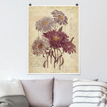 Poster fleurs - Vintage Flowers With Handwriting