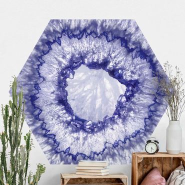 Papier peint panoramique hexagonal autocollant - Blue Purple Crystal