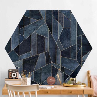 Papier peint hexagonal autocollant avec dessins - Blue Geometry Watercolour