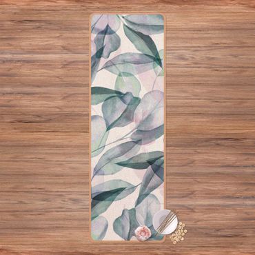 Tapis de yoga - Blue And Pink Eucalyptus Leaves Watercolour