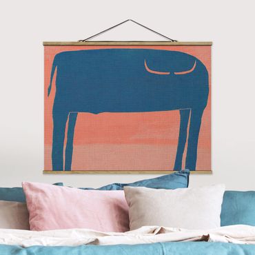 Tableau en tissu avec porte-affiche - Blue Bull - Format paysage 4:3