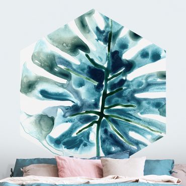 Papier peint hexagonal autocollant avec dessins - Blue Tropical Jewel