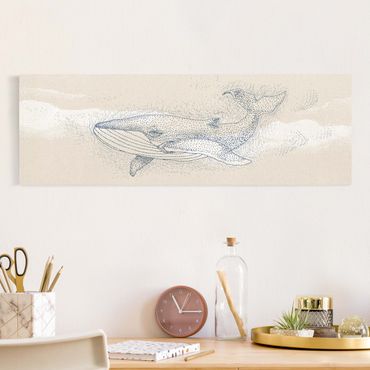 Tableau sur toile naturel - Blue Whale Dotted - Panorama 3:1
