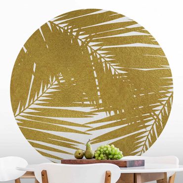Papier peint rond autocollant - View Through Golden Palm Leaves