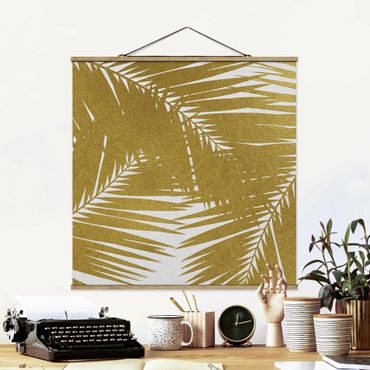 Tableau en tissu avec porte-affiche - View Through Golden Palm Leaves - Carré 1:1