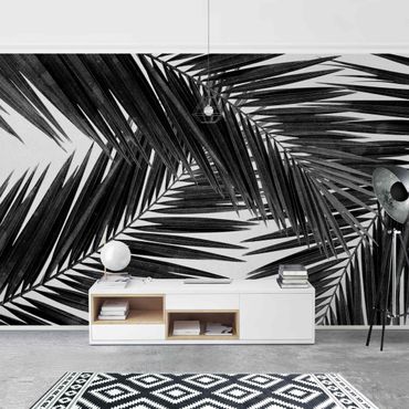 Walpaper - View Over Palm Leaves Black And White