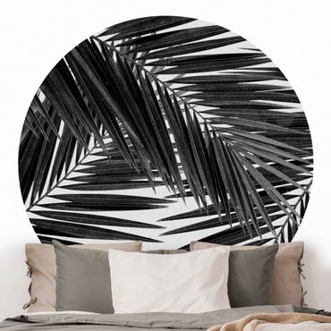 Papier peint rond autocollant - View Over Palm Leaves Black And White