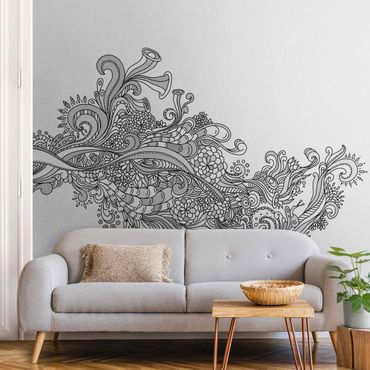 Metallic wallpaper - Floral Wave Black And White