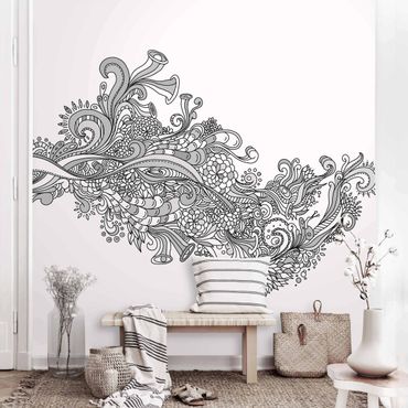 Papier peint - Floral Wave Black And White