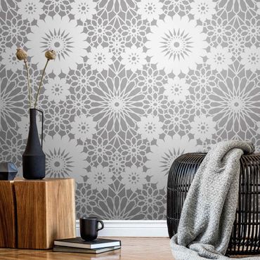 Metallic wallpaper - Flower Mandala In Light Grey