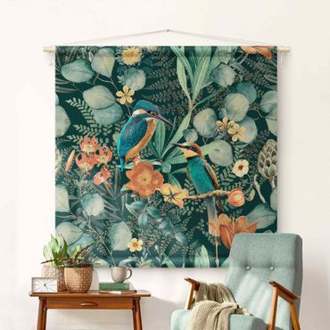 Tenture murale - Floral Paradise Kingfisher And Hummingbird