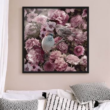 Framed poster - Floral Paradise Sparrow In Antique Pink