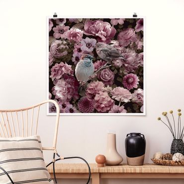 Poster - Floral Paradise Sparrow In Antique Pink