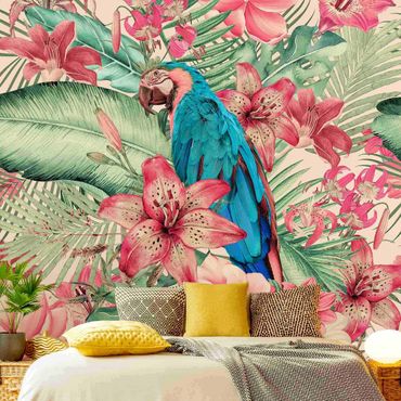 Walpaper - Floral Paradise Tropical Parrot