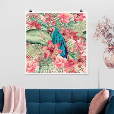 Poster - Floral Paradise Tropical Parrot