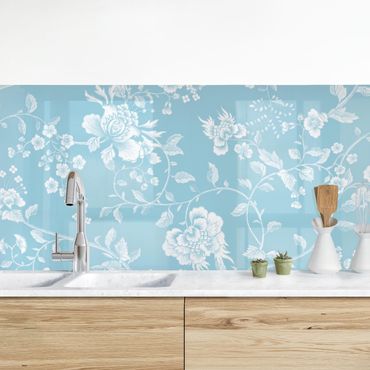 Revêtement mural cuisine - Flower Tendrils On Blue