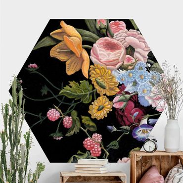 Papier peint hexagonal autocollant avec dessins - Flower Dream Bouquet II