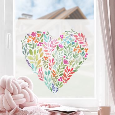 Décoration pour fenêtre - Aquarelle florale en forme de cœur