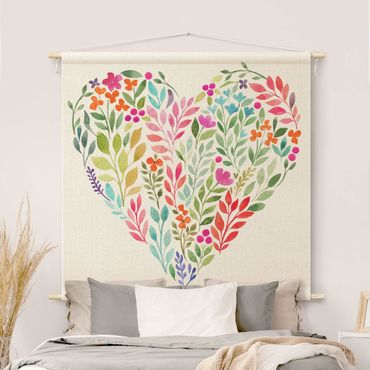 Tenture murale - Flowery Watercolour Heart-Shaped