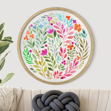 Tableau rond encadré - Flowery Watercolour Circular