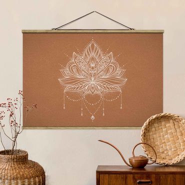 Tableau en tissu avec porte-affiche - Boho Lotus Flower White Cork Look - Format paysage 3:2