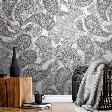 Metallic wallpaper - Boho Mandala Pattern In Grey